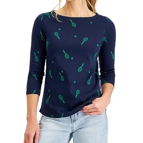Charter Club Tops - Charter Club Pima Cotton Tennis Print Boat Neck Top Size Small NWT
